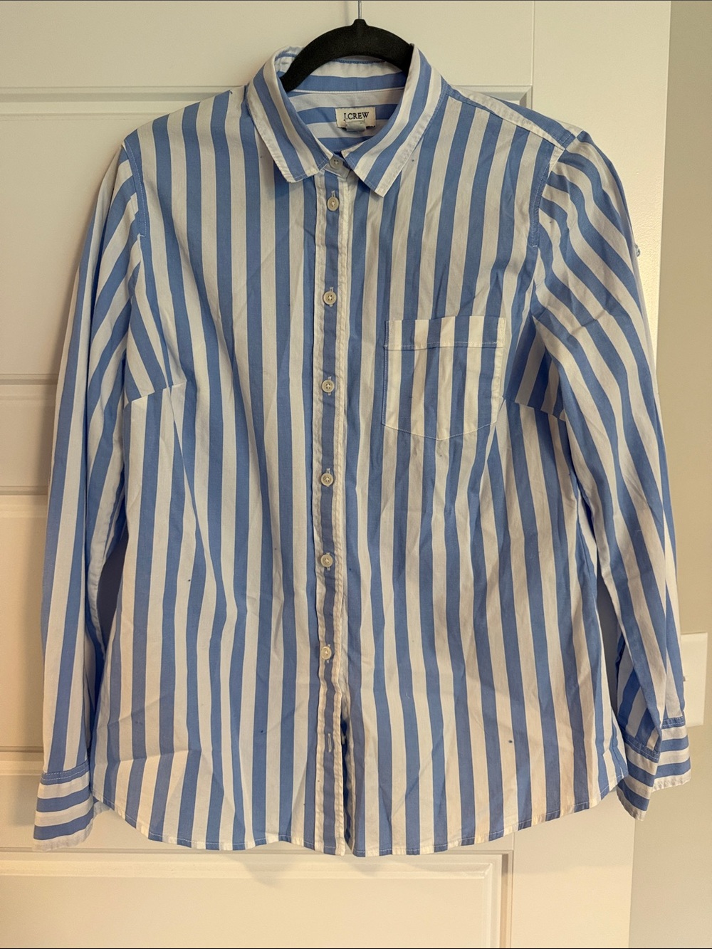 J. Crew Men's Light Blue and White Vertical Stripe Button-Down Shirt